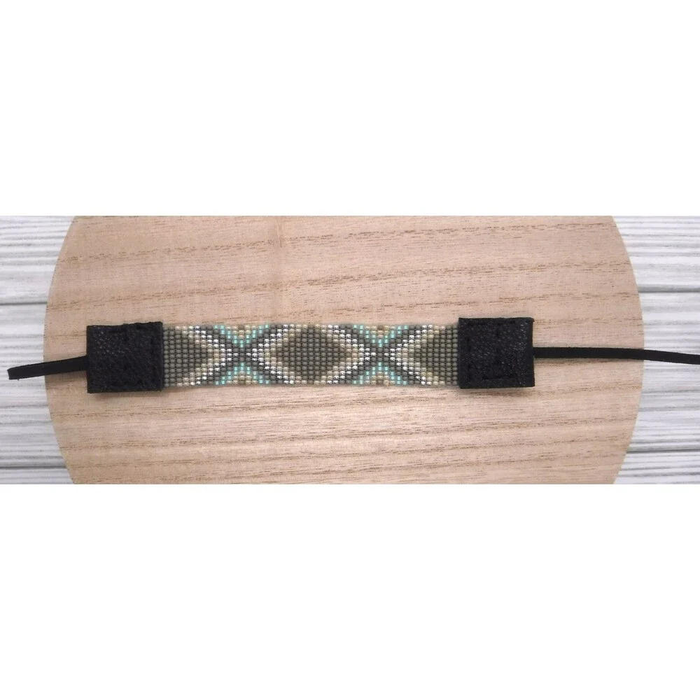 Loom Beaded Bracelet Gray & Mint w/ Vegan Leather